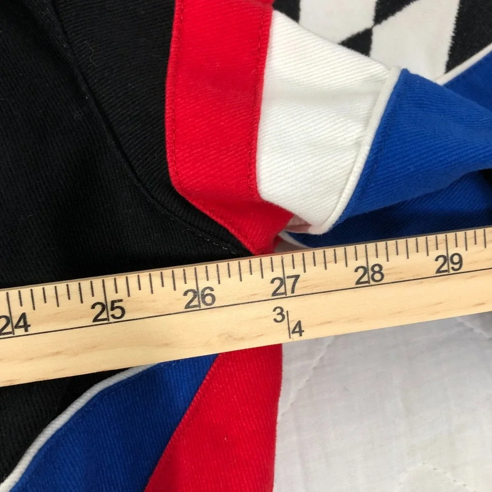JH Design‎ NASCAR Jacket Men's 2XL XXL Black Blue Red Flag Logo Racing Coat